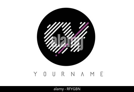 CY Lettera Logo Design con linee bianche e cerchio nero illustrazione vettoriale Illustrazione Vettoriale