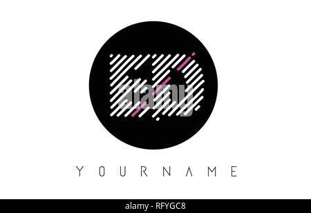 ED Lettera Logo Design con linee bianche e cerchio nero illustrazione vettoriale Illustrazione Vettoriale