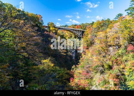 Naruko Gorge valley con tunnel ferroviario in Miyagi Tohoku Giappone Foto Stock
