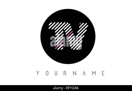 TV Lettera Logo Design con linee bianche e cerchio nero illustrazione vettoriale Illustrazione Vettoriale