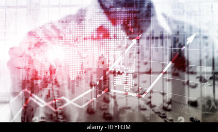 Finanziarie del mercato azionario Grafici Grafico a candela ROI ritorno sull'investimento Concetto di business. Foto Stock