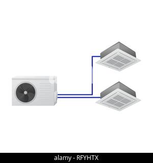 Il sistema di aria condizionata. Multi split. Uno esterno e due unità interna. Cassetta a soffitto. Illustrazione Vettoriale. Illustrazione Vettoriale