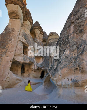 Rocce univoca della Cappadocia e posa vi, Turchia Foto Stock