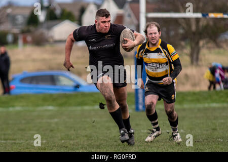 Drighlington ARLFC ospitare tutti gli ori RL presso il campo di battaglia in corallo Challenge Cup 1° round. Lewis Mitchell/tutti gli ori RL. Foto Stock