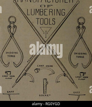 . Canadian Forest industries 1894-1896. Macchinoso; le foreste e la silvicoltura; prodotti di foresta; polpa di legno Industria; legno industrie utilizzatrici. 12 IL CAHADA LUMBERMAN Dicembre, 1895 Lettera di Ottawa. [Regolare corrispondenza Cakada Lumberman.] L'acqua in Ottawa è ancora molto bassa e le navi sono costantemente farsi arenarsi sulle banche di segatura. Più isole (segatura) appaiono nel fiume rispetto a quelle che sono previste in aree geografiche. Alcune difficoltà ad entrare in Il Rideau Canal si blocca. Il taglio alla Chaudiere mills in questa stagione a breve scenderà di quella del 1894 da una cinquantina di milioni di piedi. Esso mus Foto Stock