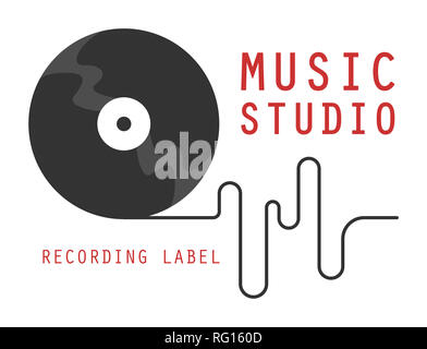 Registrazione del suono studio logo. Music company emblema o il logotipo. La forma rotonda e wave. Disegno astratto. Vinile ed equalizzatore Foto Stock