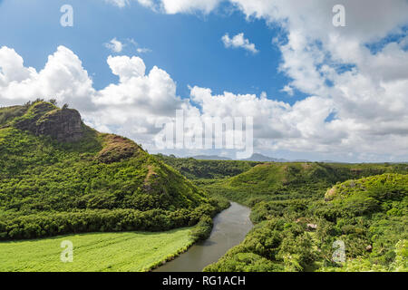 Vista sul bellissimo Fiume Wailua su Kauai, Hawaii Foto Stock