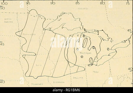 . Il campo Canadese-naturalista. 284 Il canadese Field-Naturalist Vol. 95. M. 9GV'-; come. La figura 1. North American distribuzione di Que re noi ellipsoidalis (dopo poco 1971). Nota disjunct località in Michigan e Ohio. La geografia storica di Dumfries township è stato oggetto di uno studio approfondito da legno (1958. 1961). La cittadina è stata per la prima volta esaminati nel 1816-1817 e il legno è stato in grado di costruire una mappa della vegetazione di quel periodo sulla base del geometra note. Ampie zone del sud e dell'est metà della città- nave sono stati descritti come "quercia pianure." "pianure,&qu Foto Stock