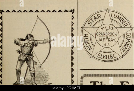. Canadian Forest industries 1907. Macchinoso; le foreste e la silvicoltura; prodotti di foresta; polpa di legno Industria; legno industrie utilizzatrici. Luglio, 1907 CANADA LUMBERMAN E falegname. Il North Star legname Azienda FABBRICANTI DI BOWMAN LUMBER CO. LIMITED REVELSTOKE, B. C. fabbricanti di cedro di abete bianco e di abete prodotti Shiplap, schede, Dimensione schierata, finitura assicella, herpes zoster capacità annua 50,000.000 piedi Mills a REVELSTOKE. A. C. COMflPUX, B. C. Pino. Abete e di legname LatrcK QLid finitura SCHEDE RESAWN una specialità. Elko, B. C. Il Fernie Lumber Co., LIMITATO DI PRODUTTORI E RIVENDITORI DI TUTTI I TIPI Foto Stock