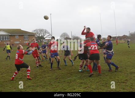 Sandown,Isle of Wight, Sabato 26 Gennaio 2019,Foto di GV da Sandown Rugby uragani giocando contro di Petersfield Rugby Club Credito: uknip/Alamy Live News Foto Stock