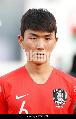 Hwang In Beom (KOR), 25 gennaio 2019 - Calcio : AFC Coppa d'asia emirati arabi uniti 2019 quaterfinals match tra Corea 0-1 Qatar all'Zayed Sport City Stadium di Abu Dhabi, negli Emirati Arabi Uniti. (Foto di Mutsu Kawamori/AFLO) [3604] Foto Stock