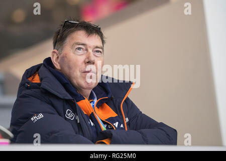 Heerenveen, Paesi Bassi. 27 gennaio, 2019. HEERENVEEN, ghiaccio Thialf Stadium, 27-01-2019 , Stagione 2018 / 2019 , olandese Allround e Sprint Campionati nazionali. bondscoach Jan Coopmans durante il NK Allround Sprint 27 Gennaio Credito: Pro scatti/Alamy Live News Foto Stock
