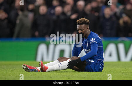 Londra, Regno Unito. Il 27 gennaio 2019. Callum Hudson-Odoi del Chelsea durante la FA Cup 4° round match tra Chelsea e Sheffield Mercoledì a Stamford Bridge, Londra, Inghilterra il 27 gennaio 2019. Foto di Andy Rowland.solo uso editoriale, è richiesta una licenza per uso commerciale. Nessun uso in scommesse, giochi o un singolo giocatore/club/league pubblicazione. Credito: Andrew Rowland/Alamy Live News Foto Stock