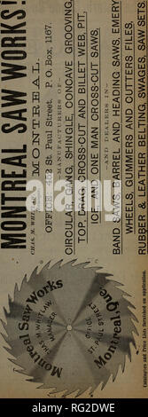 . Canadian Forest industries 1885. Macchinoso; le foreste e la silvicoltura; prodotti di foresta; polpa di legno Industria; legno industrie utilizzatrici. Il Canada LUMBERMAN. 317 per conto di stock in legno di grandi dimensioni la domanda è piuttosto meglio, e la stessa osservazione vale per il data mining dipartimento di legname. Come tra le trattative in modo in legno e un equo la domanda è hermo per il Québec merci recentemente sbarcato e un buon numero di ordini per i tronchi di quercia, chiedere, betulla, giallo e scheda waney pine vengono caricati fino, mentre una costante attività di dal segati pino pece e Stettino oak stock. La traversina mulini di taglio dei sigg. Burt, Boulton &amp Foto Stock