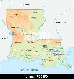 Colorato semplice dello stato della Louisiana vettore fisico mappa Illustrazione Vettoriale