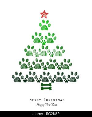 Albero di Natale fatto di ossa e zampa stampe. Biglietto di auguri per il nuovo anno Illustrazione Vettoriale