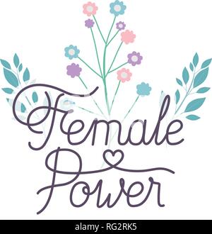 Potere femminile etichetta con fiore icona isolato Illustrazione Vettoriale