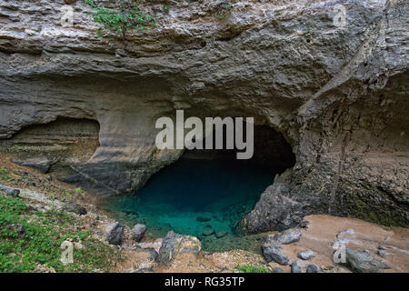 La Source de la Sorgue. La fonte e l'origine del fiume Sorgue a Fontaine de Vaucluse Provence, Luberon, Vaucluse Francia Foto Stock