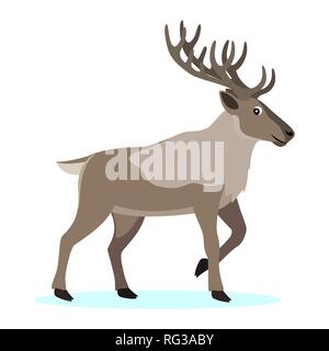 Foresta di cute animale polare, cartoon caribou renne con lunghe corna Illustrazione Vettoriale