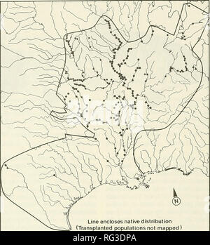 . Il campo Canadese-naturalista. 100 Il canadese Field-Naturalist Vol. 104. 45° 25°  ho ® linea racchiude distribuzione nativo (popolazioni trapiantato non mappata) 105° 80° nella figura 2. Record canadese del Bufalo nero (vedere il testo per i dettagli). più comunemente trovati nel più profondo, più veloci, pulitore acque di grandi fiumi e di non spostare in aree allagate, rimanendo nel fiume permanente dei canali. Sebbene Trautman (1957) ha indicato che la specie probabilmente occupava un habitat intermedio per il Bigmouth e Smallmouth bufali, l'habitat requisiti sembrano essere più vicini a quelli di quest'ultima. Foto Stock