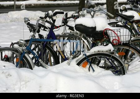 DEU, Germania, Monaco di Baviera : coperta di neve di biciclette. Foto Stock