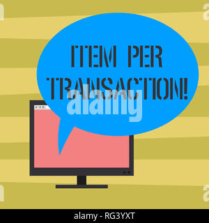 Segno di testo che mostra la voce per ogni transazione. Foto concettuale numero medio di prodotti venduti in ciascun cliente trattare montata sul monitor del computer schermo vuoto w Foto Stock