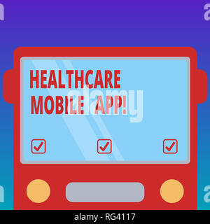 Testo della scrittura Mobile Healthcare App. Concetto significato un programma applicativo che offrono servizi healthrelated aspirata vista frontale piana di Bus con vuoto Foto Stock