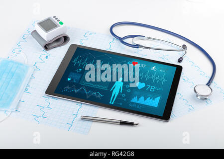 Live screening medico con applicazione medica su tablet Foto Stock