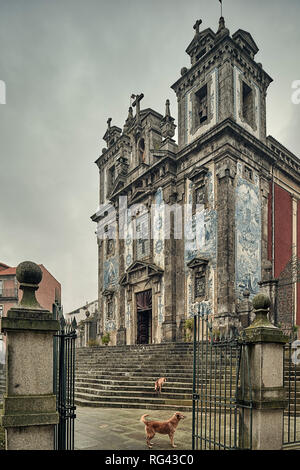 Plaza de Batalha e la San Ildefonso chiesa iin la città di Porto, Portogallo, Europa Foto Stock