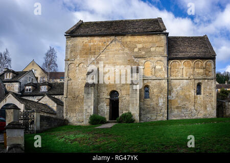 Sassone storica St Laurence chiesa in Bradofed on Avon, Wiltshire, Regno Unito il 27 gennaio 2019 Foto Stock