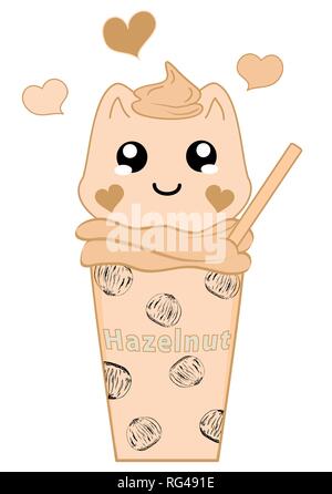 Kawaii nocciola frullato con gattino. File vettoriale EPS 10 Illustrazione Vettoriale