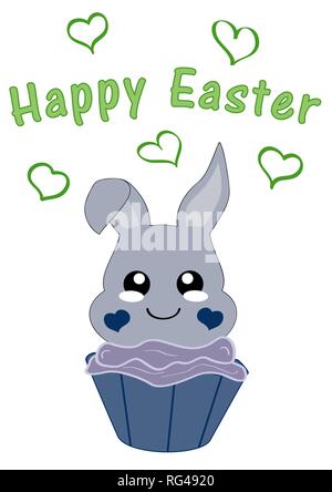 Kawaii Easter Bunny boy in cupcake. File vettoriale EPS 10 Illustrazione Vettoriale