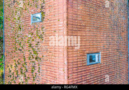 Ispezione del tetto di tegole rosse e di un singolo-casa famiglia, Ispezione della condizione delle tegole sul tetto di una casa indipendente Foto Stock