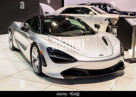 Bruxelles - Jan 18, 2019: McLaren 720S auto sportiva presentati presso la 97Bruxelles Motor Show 2019 Autosalon. Foto Stock