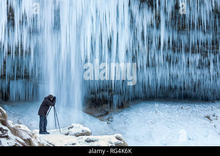 Fotografare la congelati a cascata Pericnik, Slovenia Foto Stock