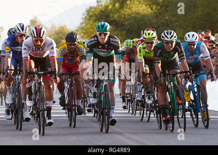 San Juan in Argentina. 27 gennaio, 2019. MENDOZA, Argentina - 27 gennaio: Fernando Gaviria è stato il vincitore della tappa 1, 159,1 km. Difunta Correa della trentasettesima Vuelta a San Juan 2019 su gennaio 27, 2019 a San Juan in Argentina. Credito: Alexis Lloret/Alamy Live News Foto Stock