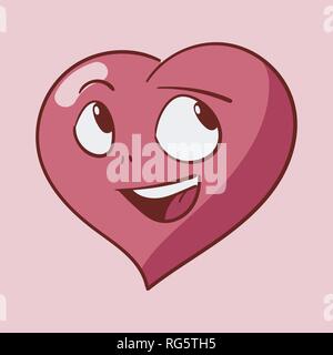 Divertente cartone animato cuore emozioni di carattere, St Valentines icone vettoriali impostato su sfondo rosa Illustrazione Vettoriale