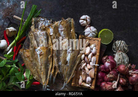 Essiccati pesci lucertola con ingredienti Foto Stock