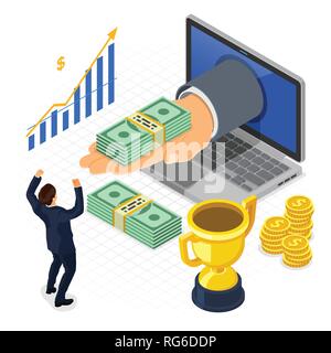 Internet guadagni Online concetto isometrica Illustrazione Vettoriale