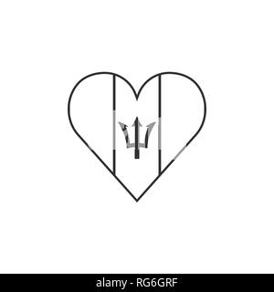 Barbados bandiera icona a forma di cuore, nel contorno nero design piatto. Giorno di indipendenza o giornata nazionale il concetto di vacanza. Illustrazione Vettoriale