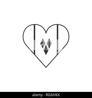 Saint Vincent e Grenadine bandiera icona a forma di cuore in sagoma nera design piatto. Giorno di indipendenza o giornata nazionale il concetto di vacanza. Illustrazione Vettoriale
