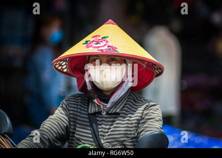 Tradizionale vietnamita ritratto di donna indossa hat Foto Stock