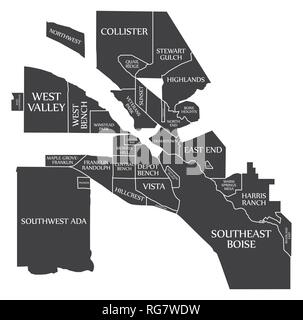 XXXXXX mappa della città USA etichettati illustrazione nero Illustrazione Vettoriale