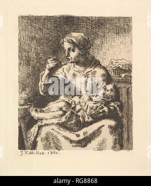 Il raffreddamento del porridge. Artista: Jean-François Millet (Francese, 1814-1875 Gruchy Barbizon). Dimensioni: piastra: 7 5/16 x 6 5/16 in. (18,5 x 16 cm) foglio: 11 x 7 3/8 in. (28 x 18,8 cm). Data: 1861. Museo: Metropolitan Museum of Art di New York, Stati Uniti d'America. Foto Stock