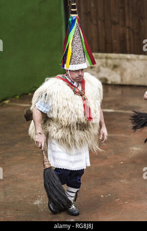 Ituren, Navarra, Spagna. 28 gen, 2019. Partecipante del tradizionale carnevale Ituren vestito come ''joaldunaks'' passeggiando per le strade del villaggio. Credito: Celestino Arce Lavin/ZUMA filo/Alamy Live News Foto Stock