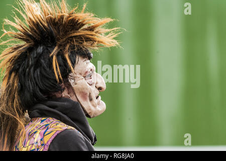 Ituren, Navarra, Spagna. 28 gen, 2019. Partecipante del Ituren carnevale vestito con un costume di terrore per le strade del villaggio. Credito: Celestino Arce Lavin/ZUMA filo/Alamy Live News Foto Stock