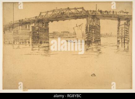 Il vecchio ponte di Battersea. Artista: James McNeill Whistler (American, Lowell Massachusetts 1834-1903 Londra). Dimensioni: Piastra: 7 13/16 × 11 5/8 in. (19,9 × 29,5 cm) foglio: 7 13/16 × 11 5/8 in. (19,9 × 29,5 cm). Data: 1879. Museo: Metropolitan Museum of Art di New York, Stati Uniti d'America. Foto Stock