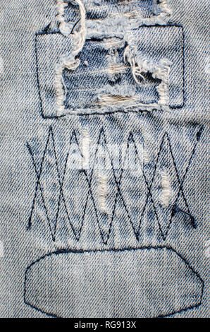 Jeans Denim texture o jeans denim lo sfondo con il vecchio strappato Foto Stock