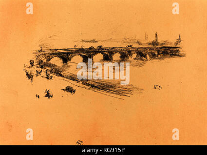 Di sera, poco Waterloo Bridge. Data: 1896. Dimensioni: Immagine: 9,3 × 19,4 cm (3 11/16 × 7 5/8 in.) foglio: 23 × 28,4 cm (9 1/16 × 11 3/16 in.). Medium: litografia in nero su carta vergata. Museo: National Gallery of Art di Washington DC. Autore: Whistler, JAMES ABBOTT MCNEILL. Foto Stock