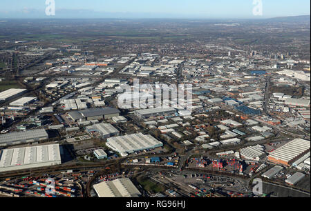 Vista aerea del Trafford Park Industrial estates, Manchester Foto Stock